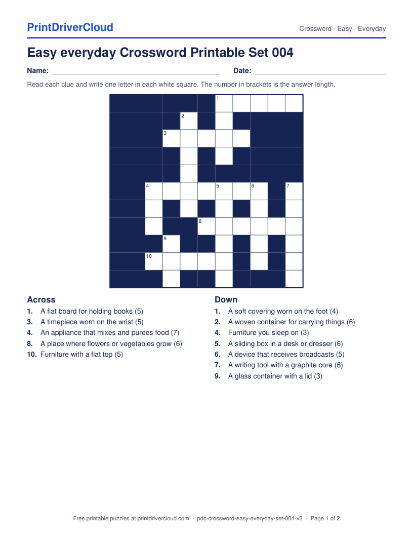 Easy Everyday Crossword Printable Set 004 preview