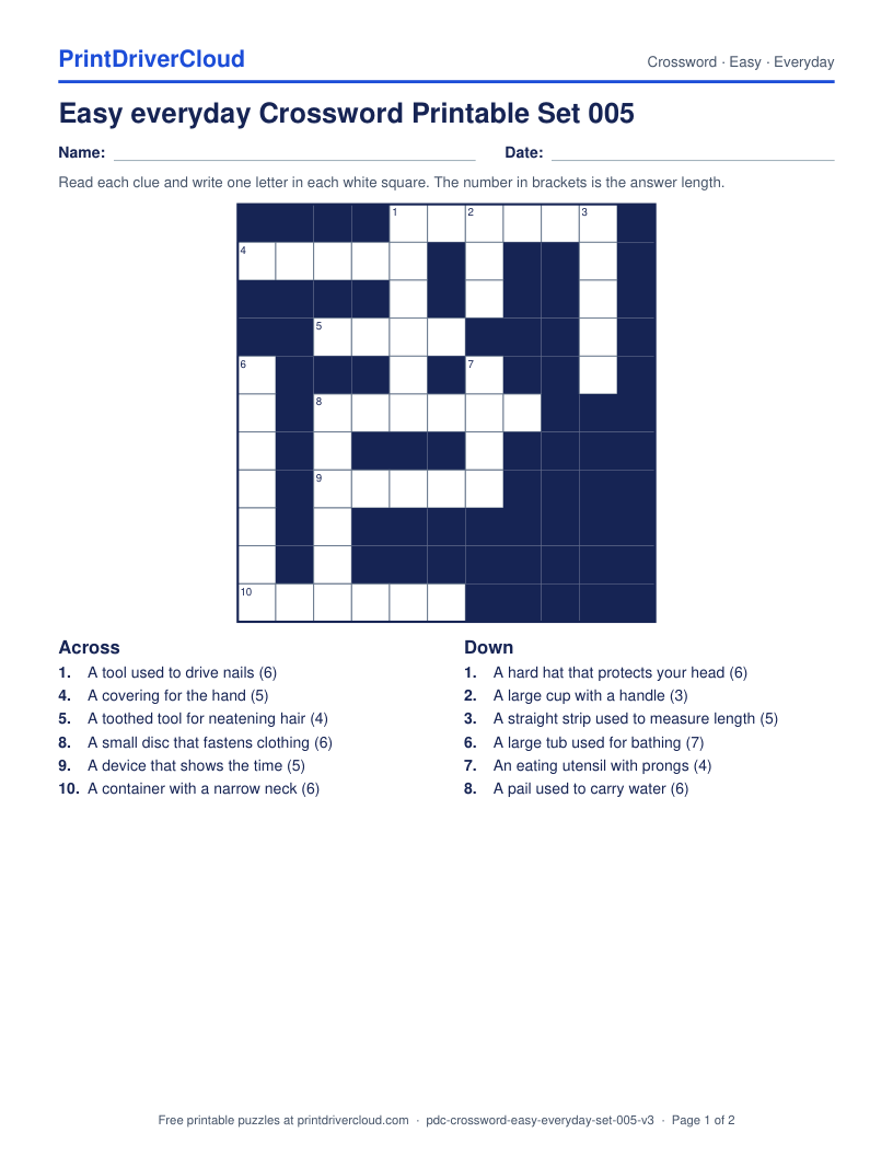 Easy Everyday Crossword Printable Set 005 preview