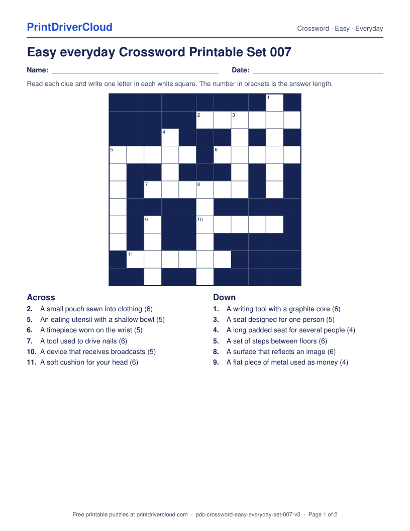Easy Everyday Crossword Printable Set 007 preview