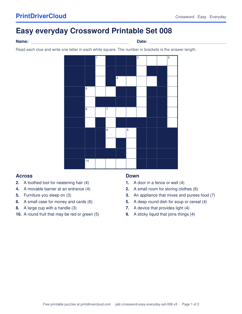 Easy Everyday Crossword Printable Set 008 preview