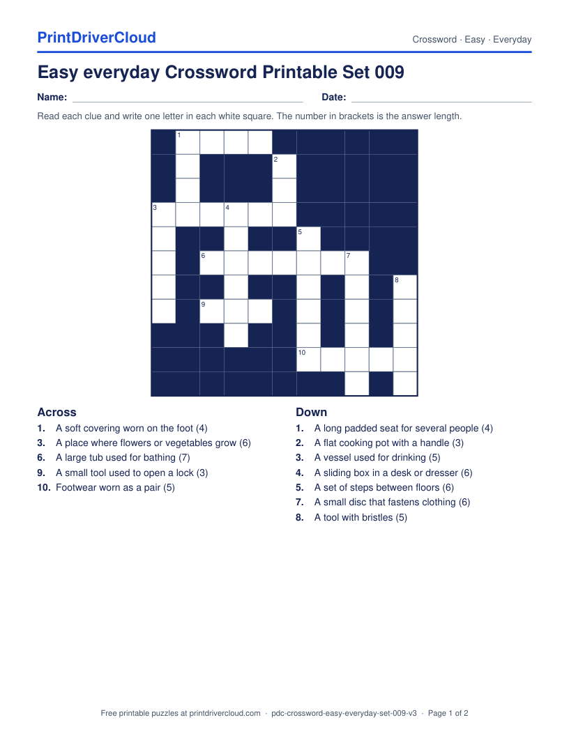 Easy Everyday Crossword Printable Set 009 preview