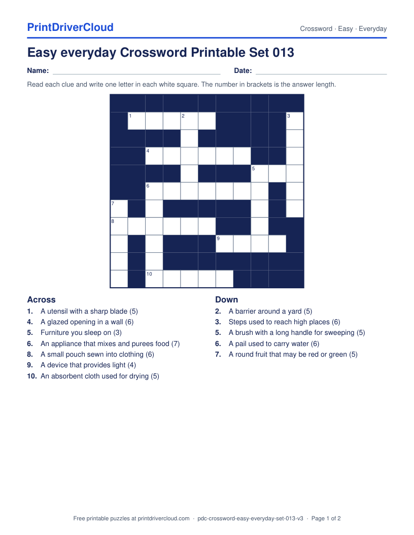 Easy Everyday Crossword Printable Set 013 preview