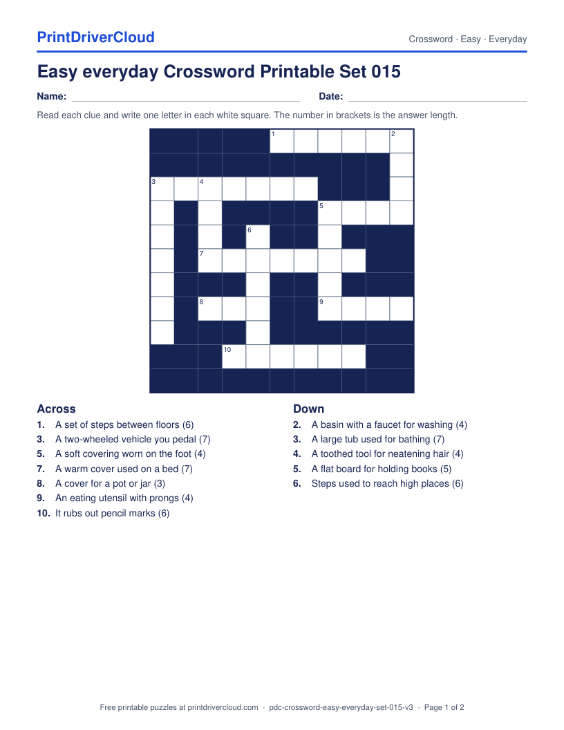 Easy Everyday Crossword Printable Set 015 preview