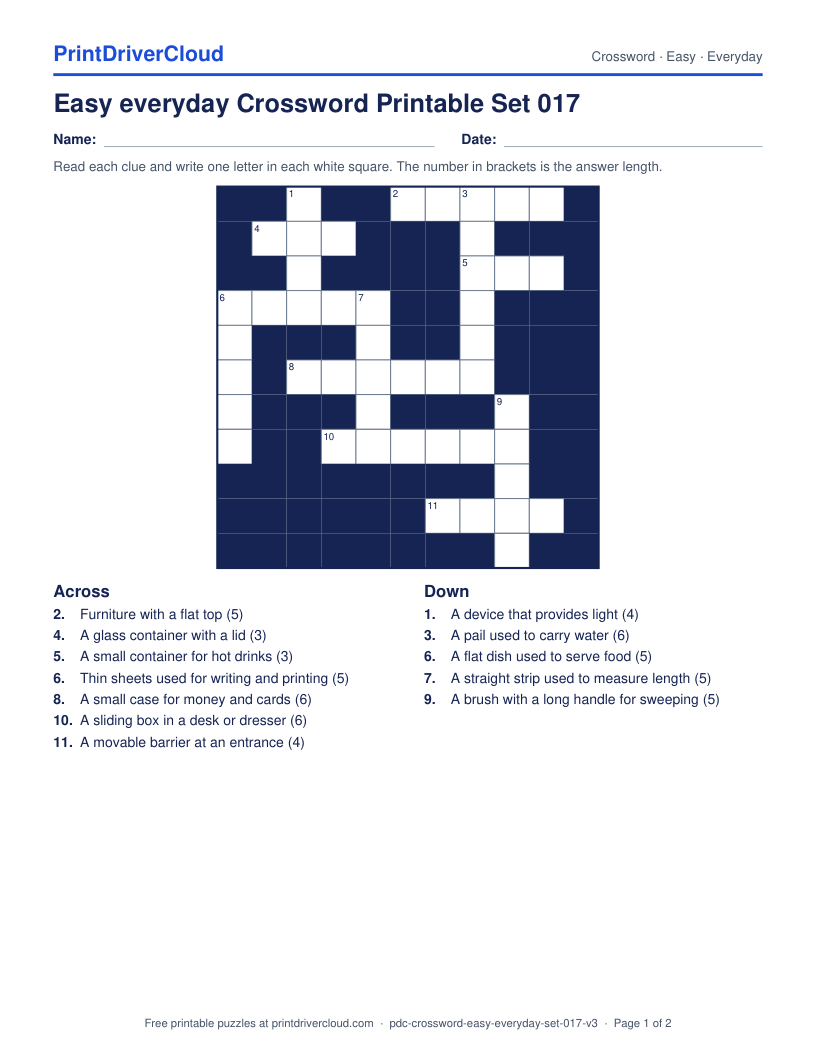 Easy Everyday Crossword Printable Set 017 preview