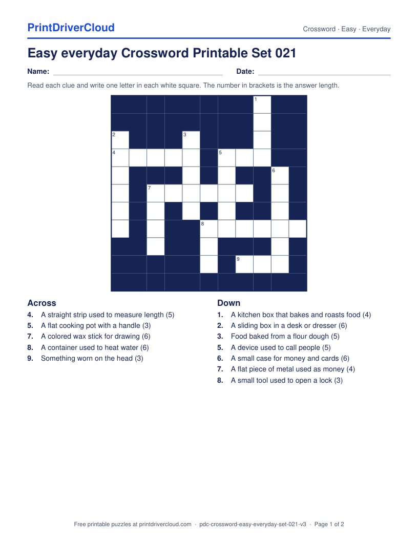 Easy Everyday Crossword Printable Set 021 preview