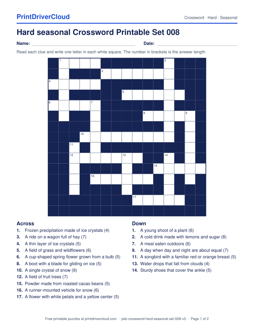 Hard Seasonal Crossword Printable Set 008 preview