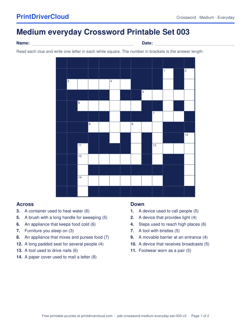 Medium Everyday Crossword Printable Set 003 preview