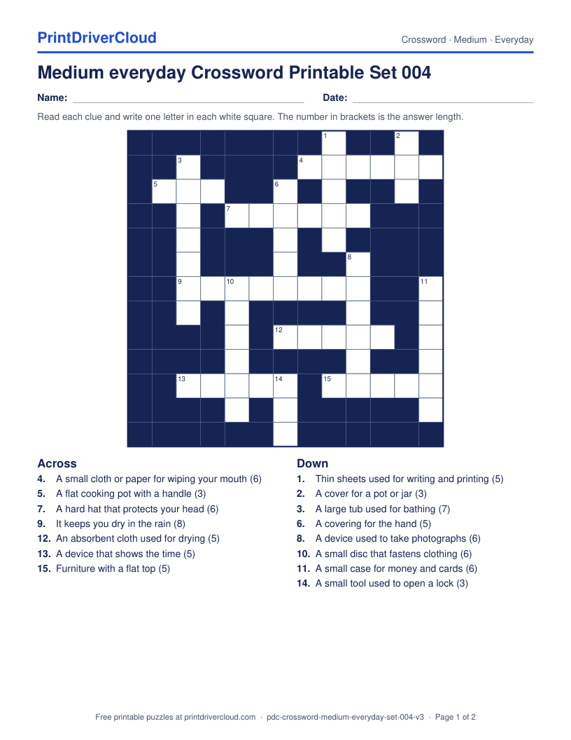 Medium Everyday Crossword Printable Set 004 preview