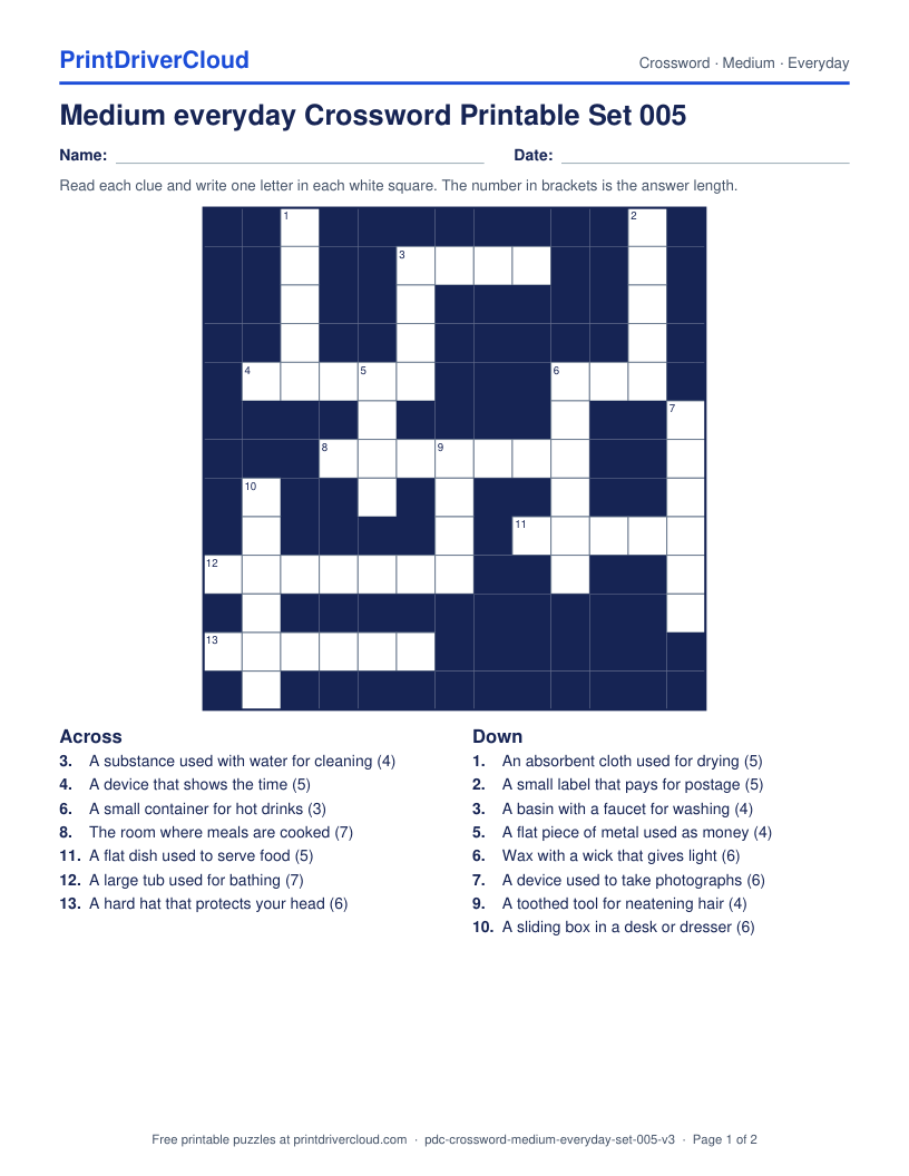 Medium Everyday Crossword Printable Set 005 preview