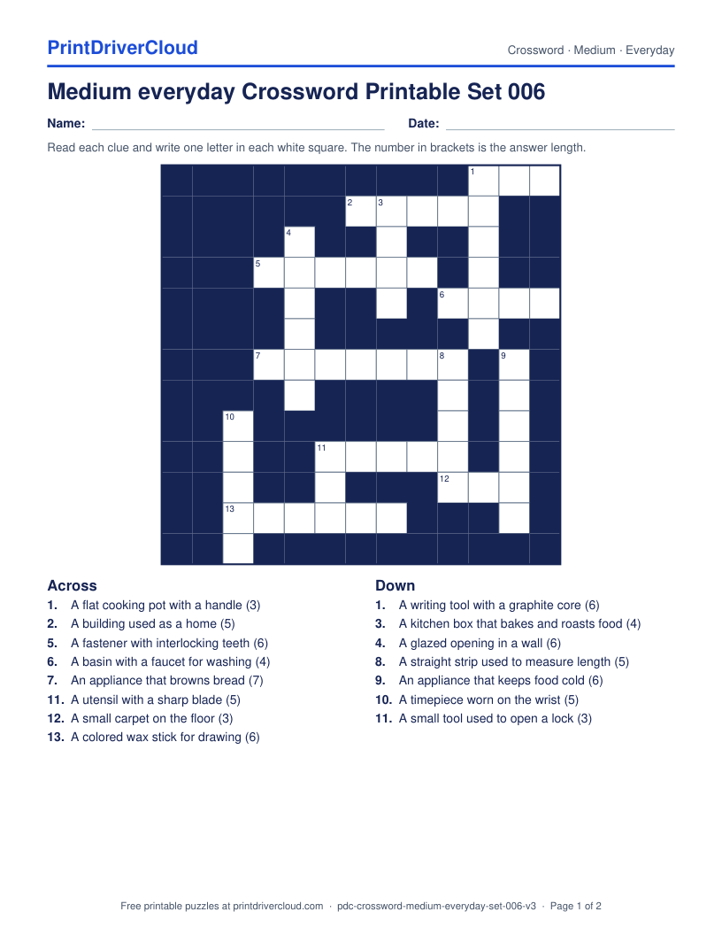 Medium Everyday Crossword Printable Set 006 preview