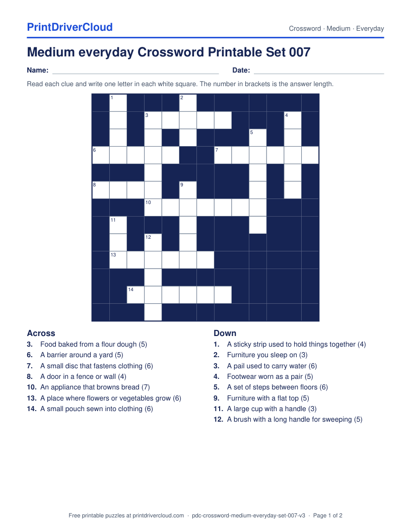Medium Everyday Crossword Printable Set 007 preview