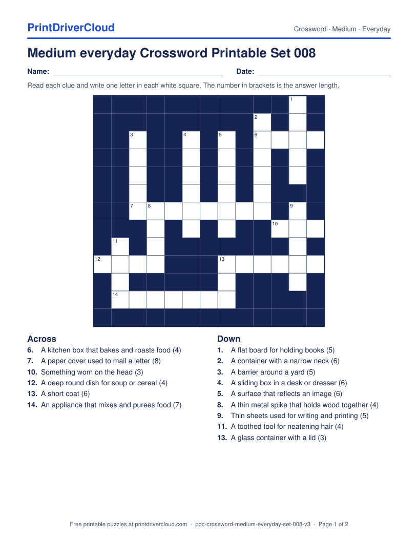 Medium Everyday Crossword Printable Set 008 preview