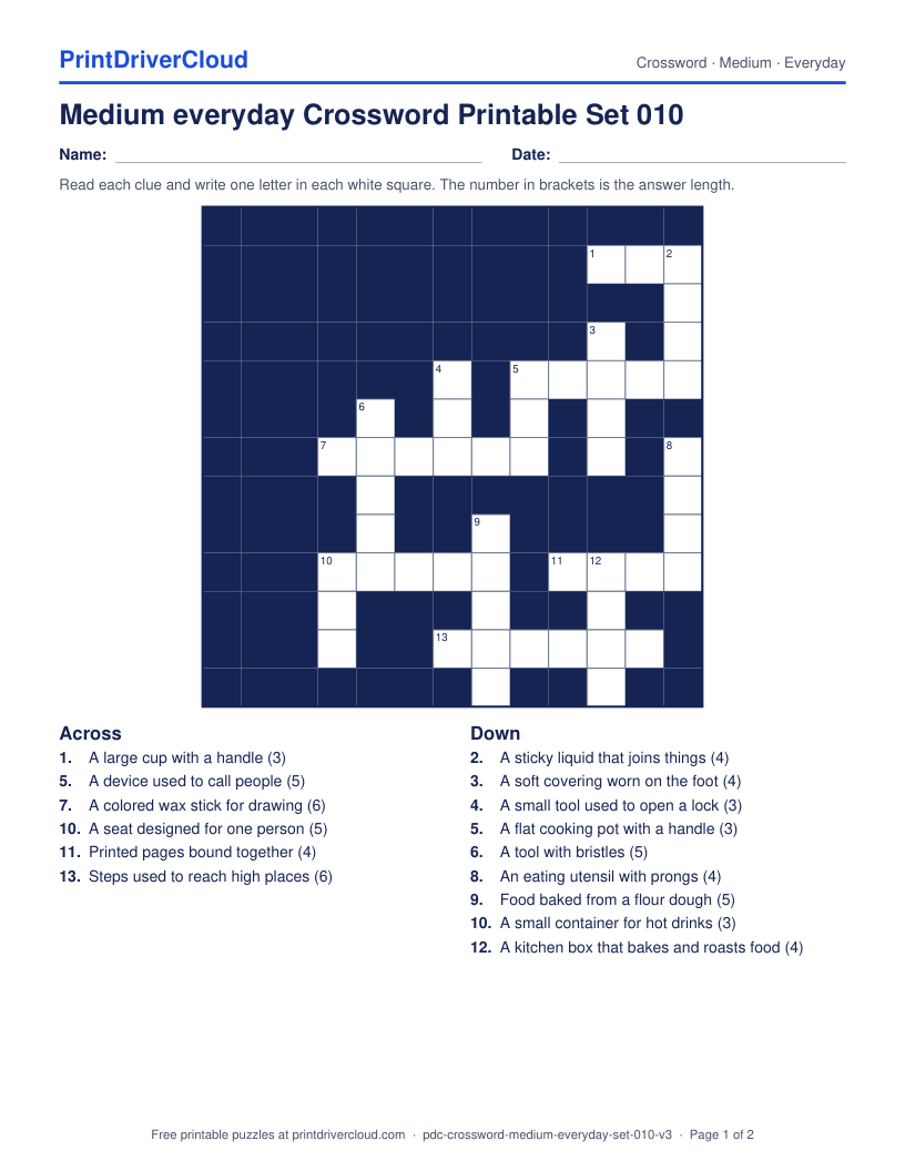 Medium Everyday Crossword Printable Set 010 preview