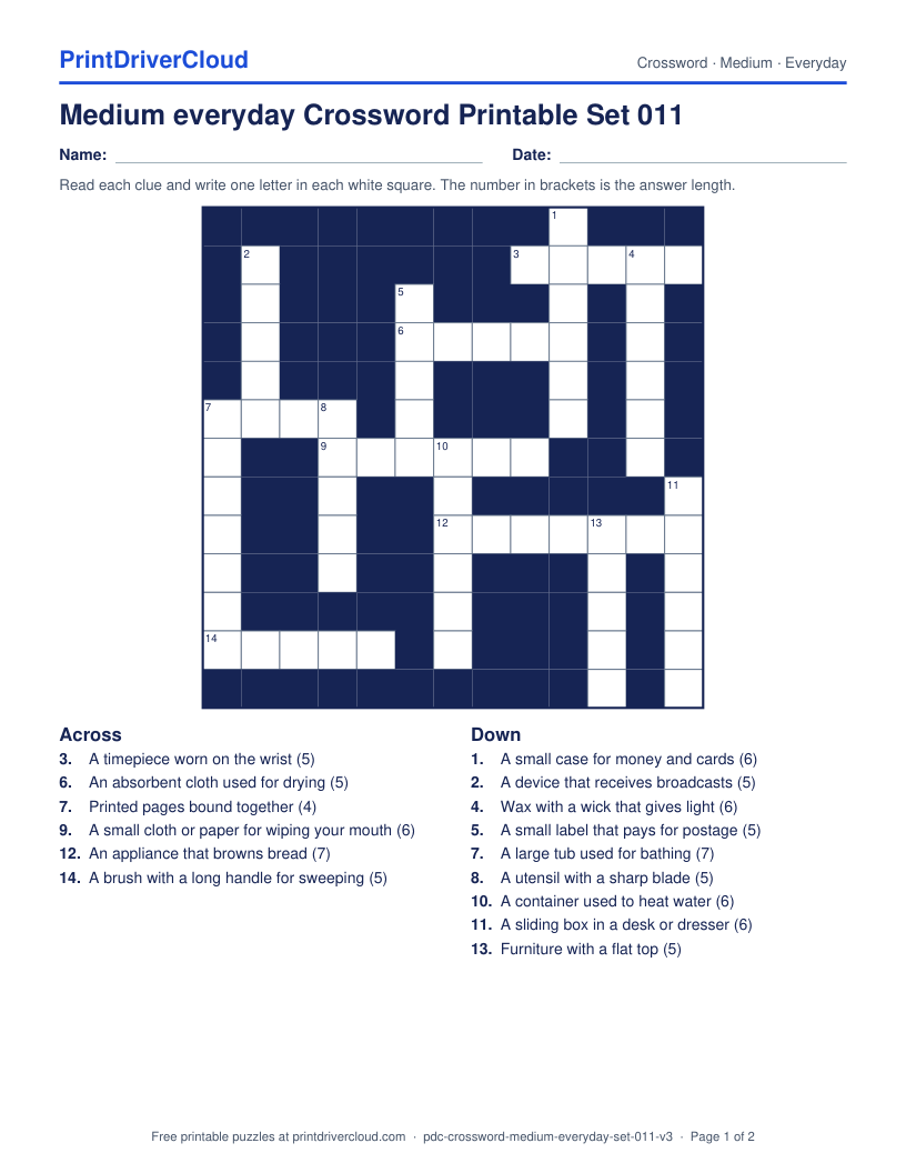 Medium Everyday Crossword Printable Set 011 preview