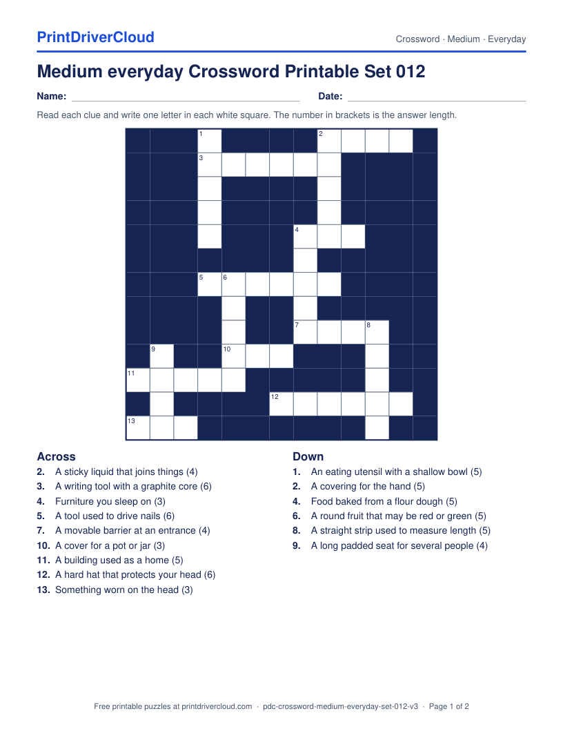 Medium Everyday Crossword Printable Set 012 preview