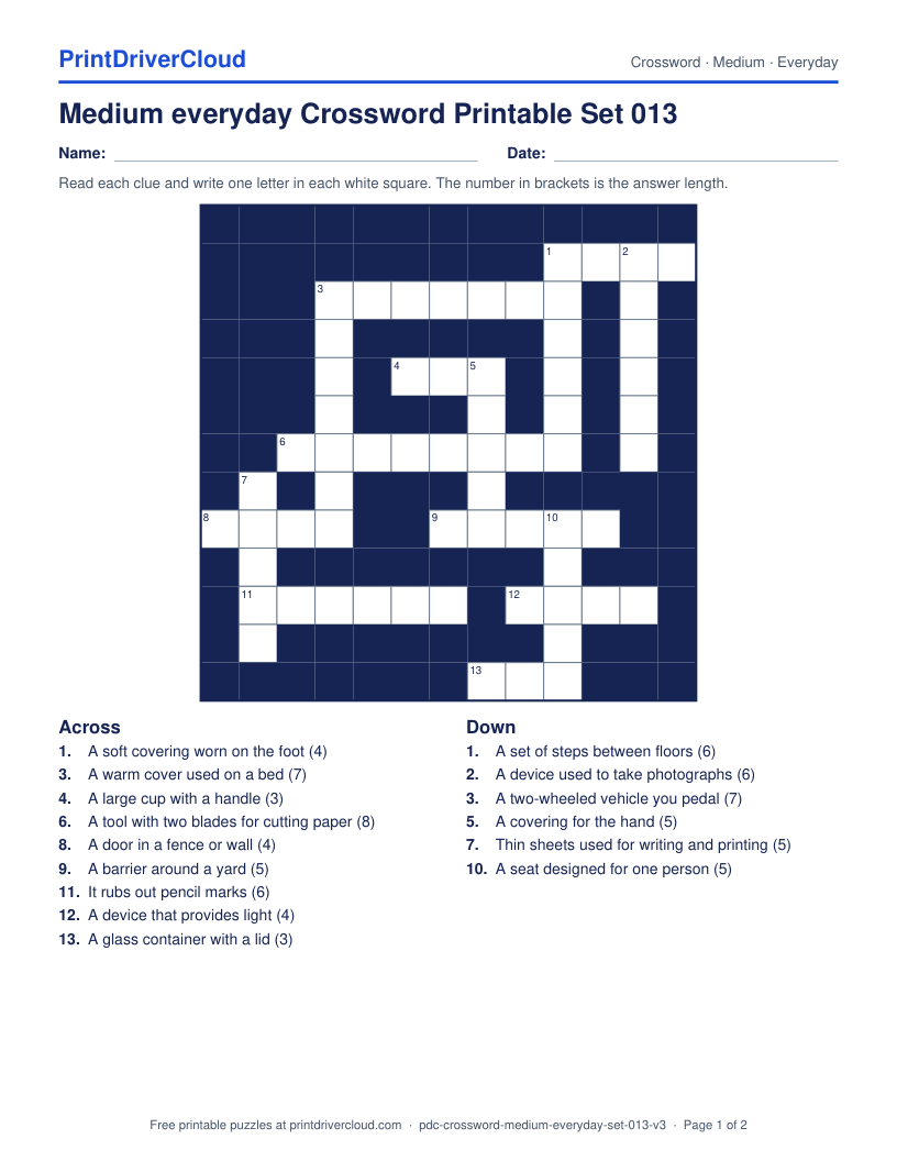 Medium Everyday Crossword Printable Set 013 preview