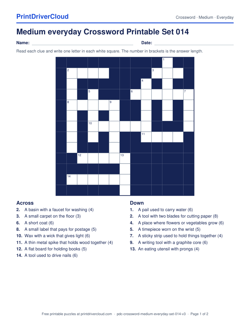 Medium Everyday Crossword Printable Set 014 preview