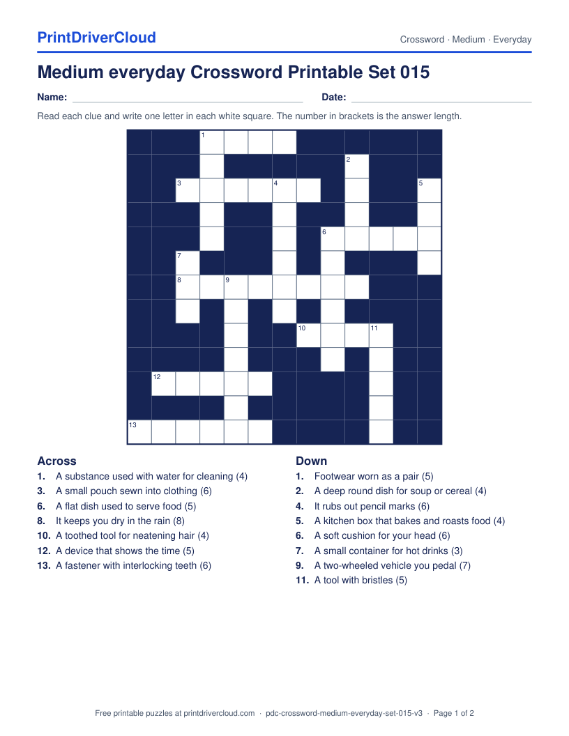 Medium Everyday Crossword Printable Set 015 preview