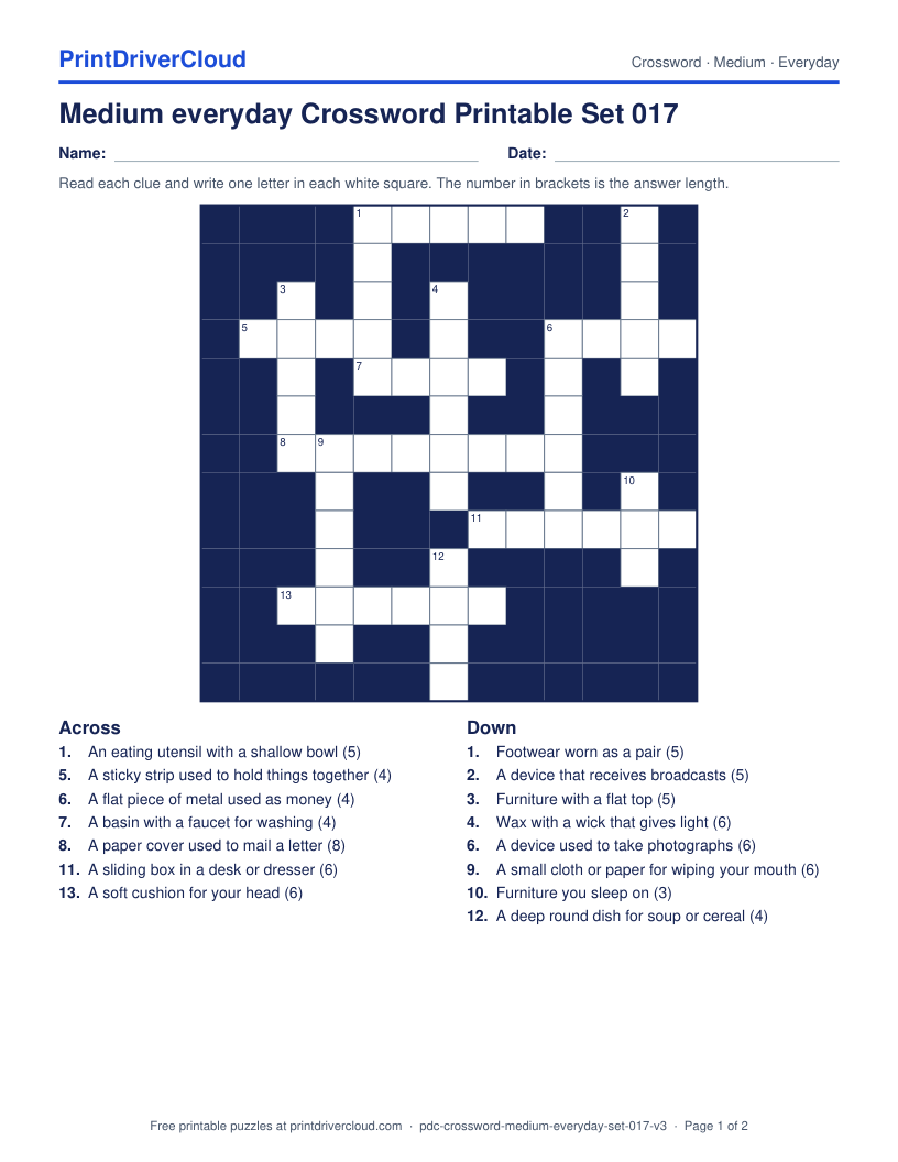 Medium Everyday Crossword Printable Set 017 preview