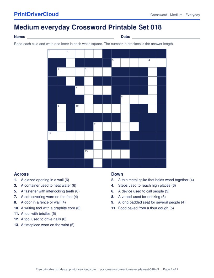 Medium Everyday Crossword Printable Set 018 preview