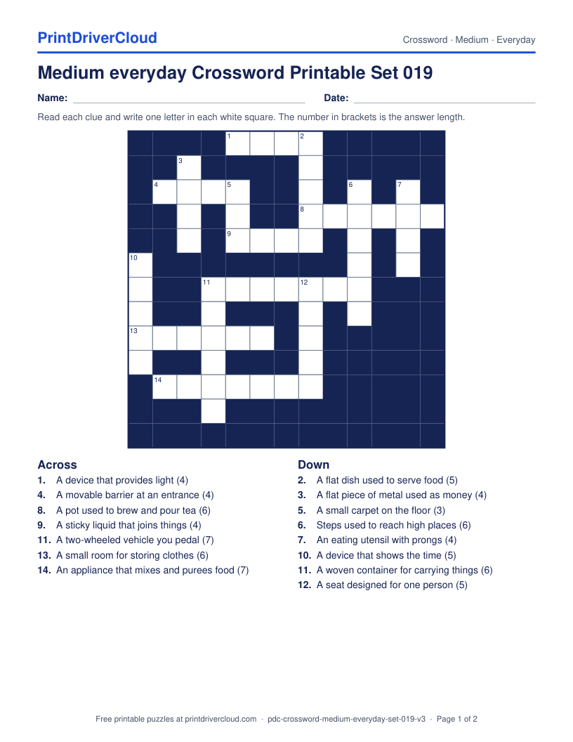 Medium Everyday Crossword Printable Set 019 preview
