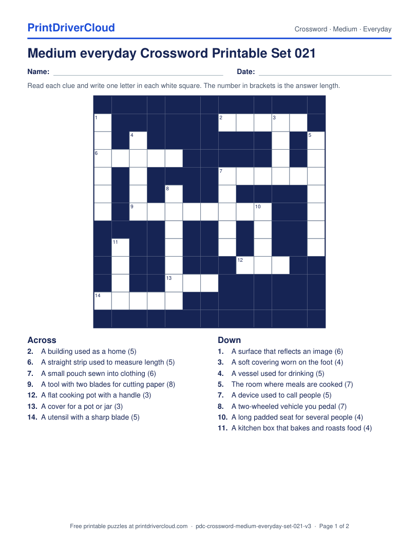 Medium Everyday Crossword Printable Set 021 preview