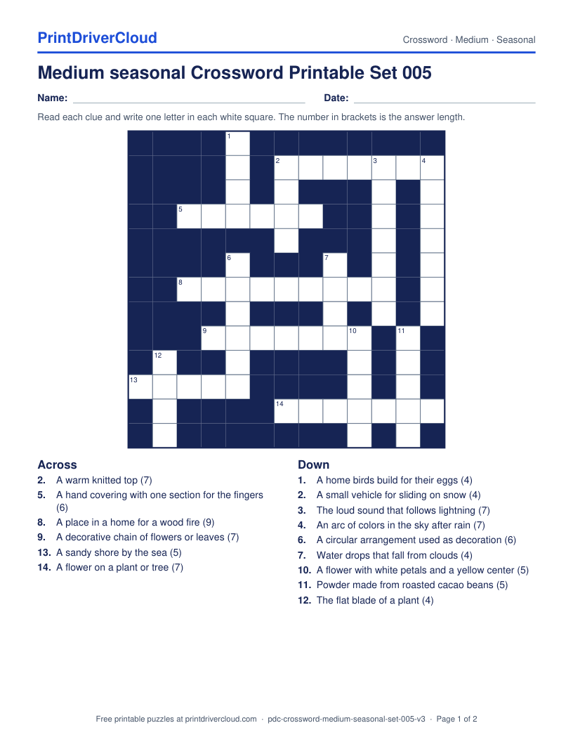 Medium Seasonal Crossword Printable Set 005 preview