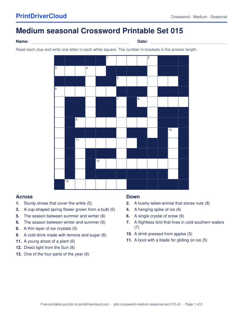Medium Seasonal Crossword Printable Set 015 preview